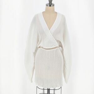 Good American Accordion Chiffon Dress White S/M kimono streetwear preppy mini